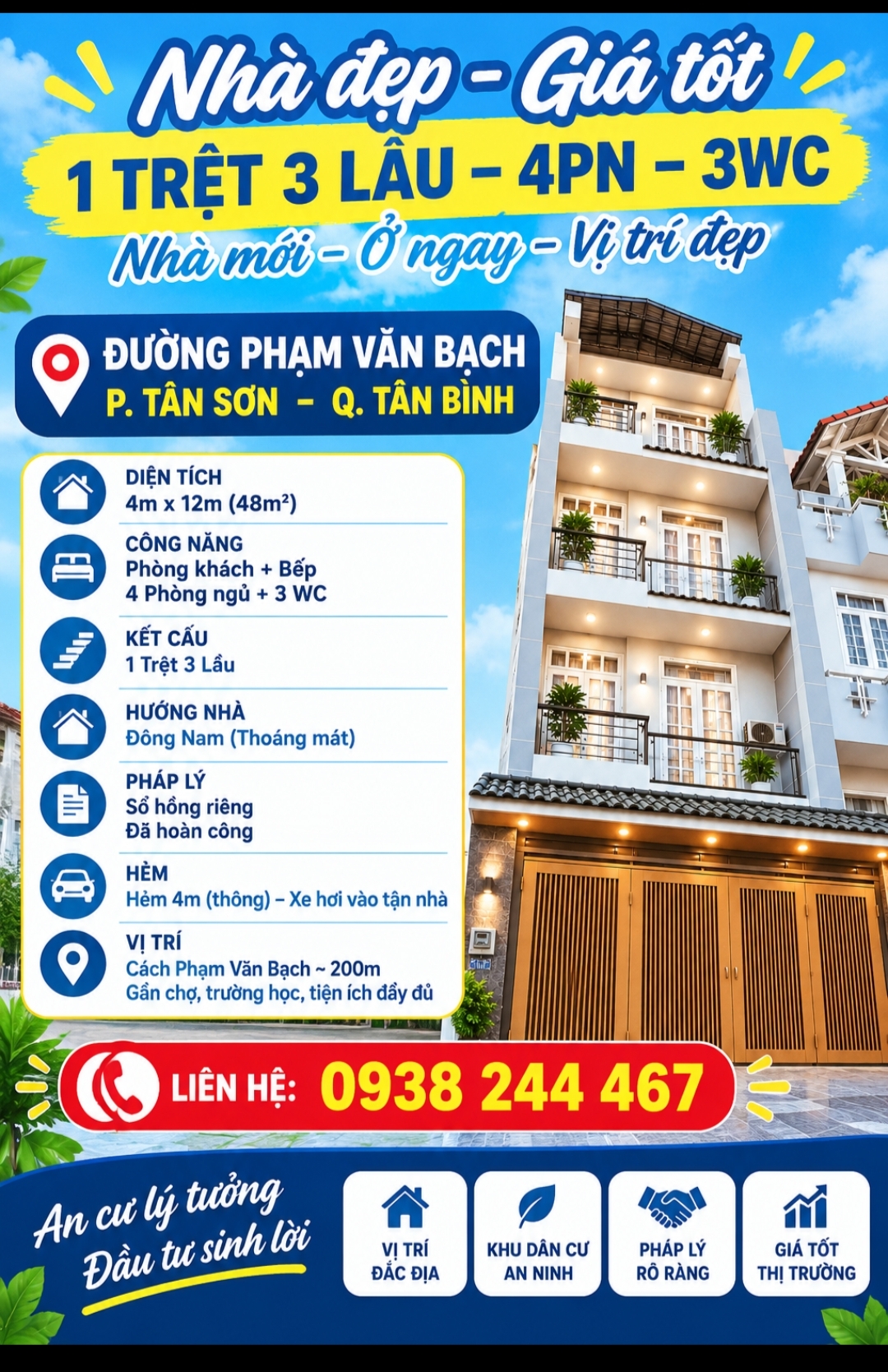 BÁN NHÀ ĐẸP – Ô TÔ VÀO TẬN NHÀ – CÁCH P. V. BẠCH CHỈ 200M Giá: 6,65tỷ