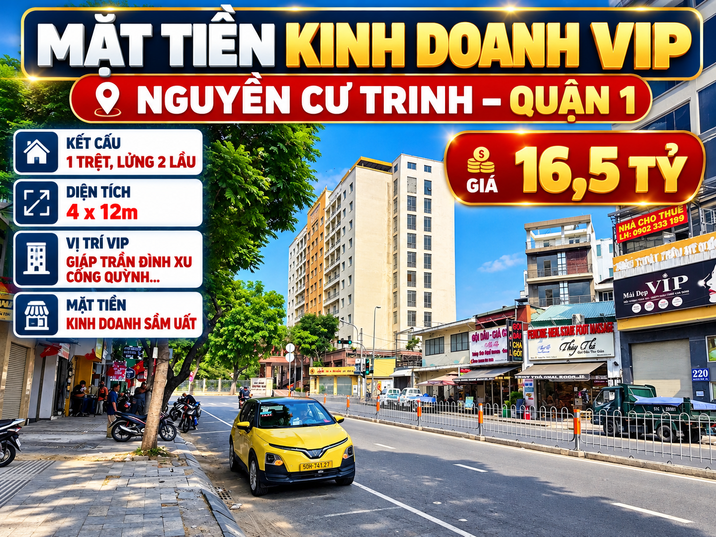 MẶT TIỀN VIP QUẬN 1 – NGUYỄN CƯ TRINH – CHỈ 16,5 TỶ