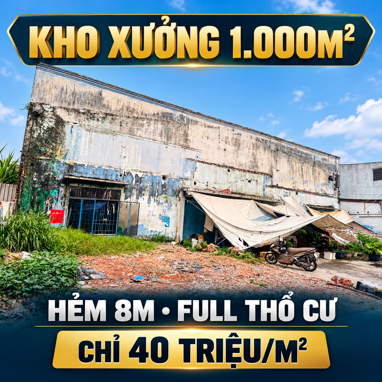 Kho Xưỡng 1.000m² Hương Lộ 2, Bình Tân, hẻm 12m Giá 39,8tr/m2